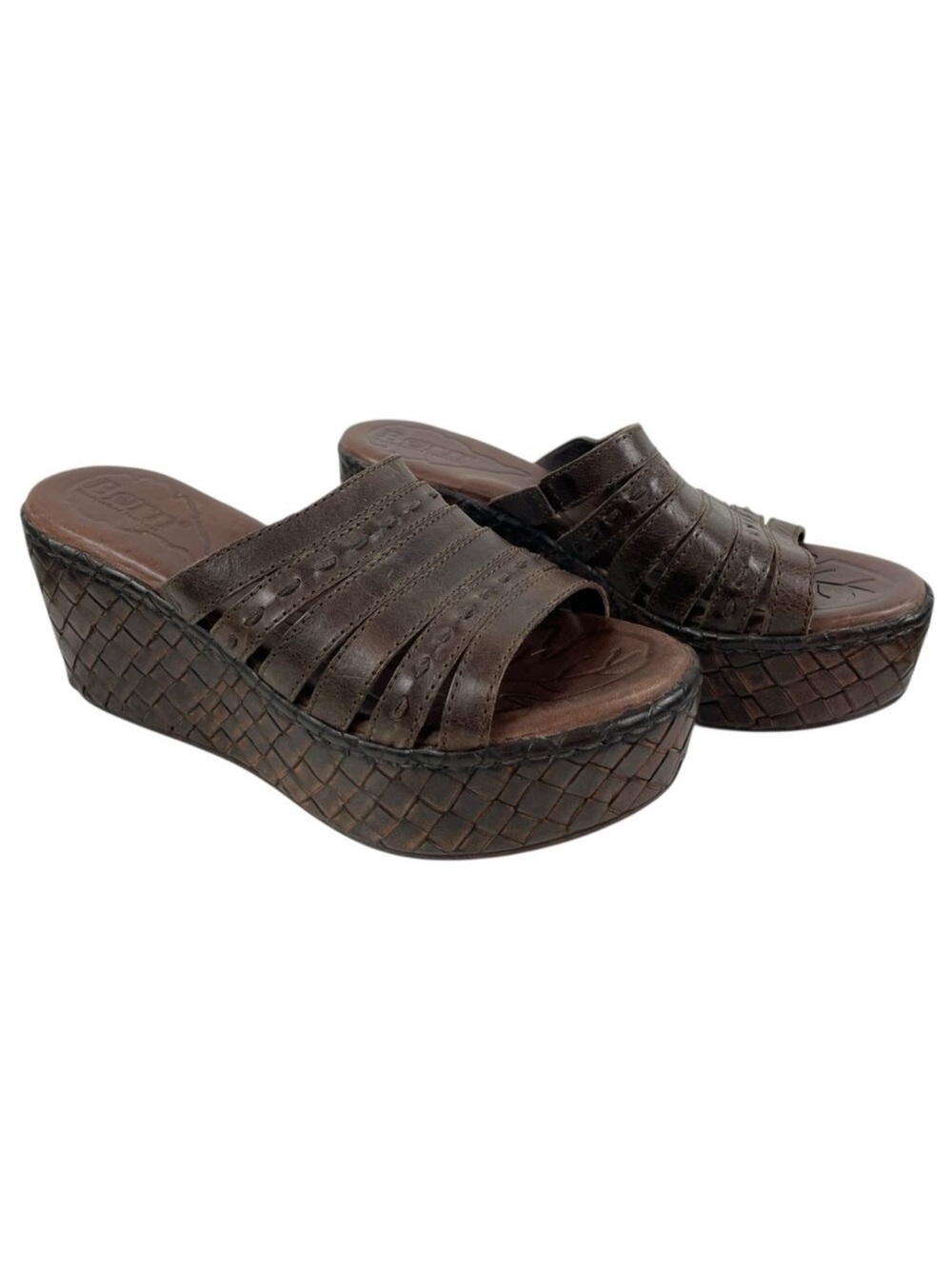 Born Y2K Brown Leather Platform Slide Sandal Wedge Comfort Boho Prairie SZ 8 NEW